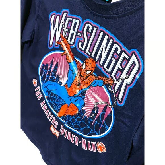 Marvel Amazing Spiderman Webslinger Blue Long Sleeve Shirt Boys 7 Cartoon Casual - Picture 2 of 4